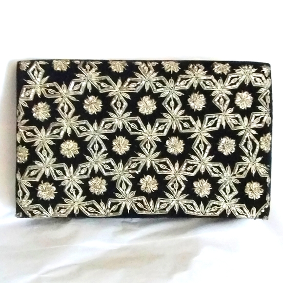 Vtg 1940s Zardozi Velvet Silk Embroidered  Envelope Clutch Handmade India A